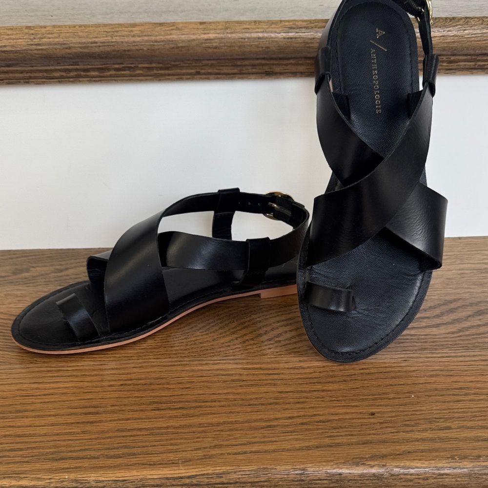 Anthropologie Black Leather Sandals